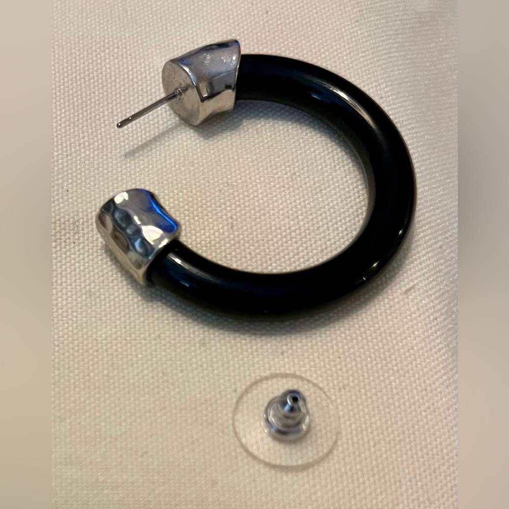 Black and Silver Hoop Earrings - Picture 6 of 16